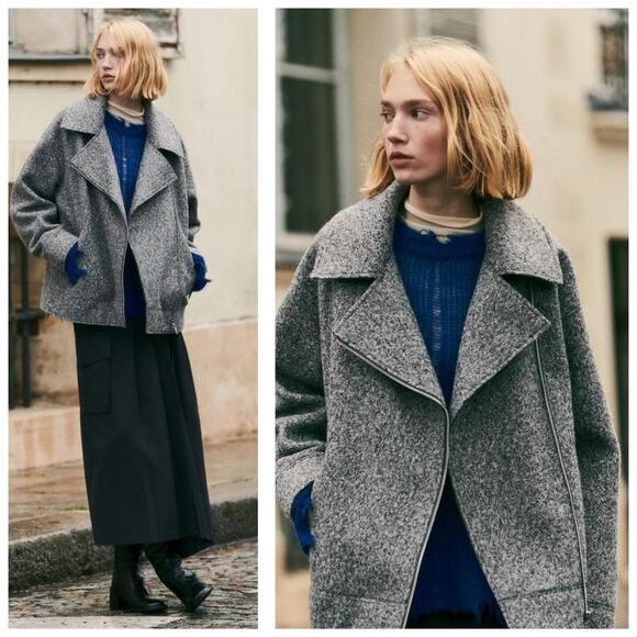 Zara Jackets & Blazers - Zara Boucle Coat Gray Women’s Medium Oversized Peacoat Textured